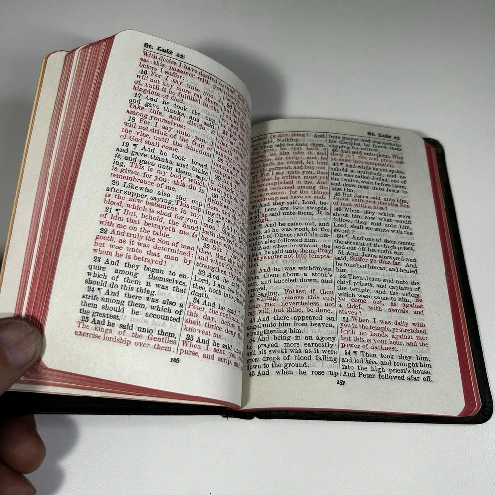 1950's New Testament Red Letter Edition Black Leather Pocket Bible Vintage